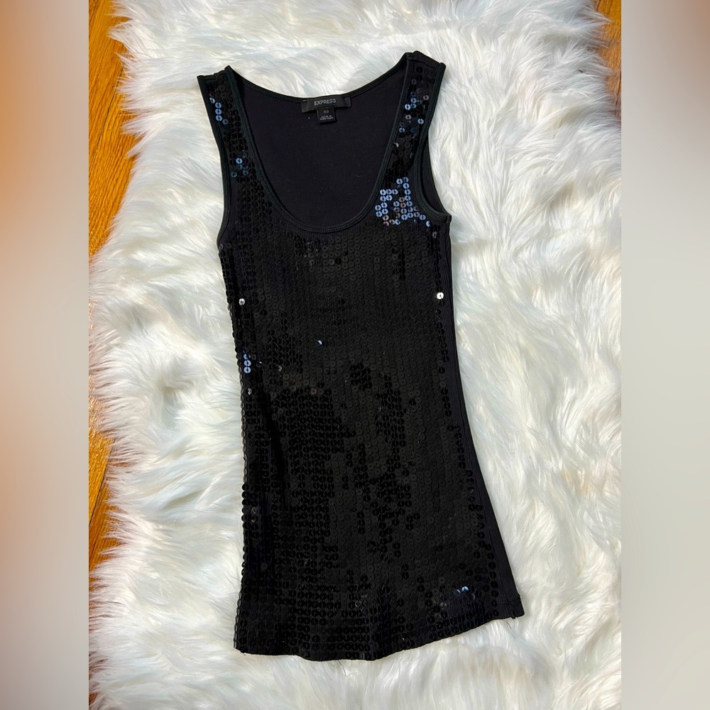 NWOT Express Black Sequin Racerback Tank top XS